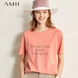 Amii TX-1202TM7443 女士浮雕蕾丝印花T恤
