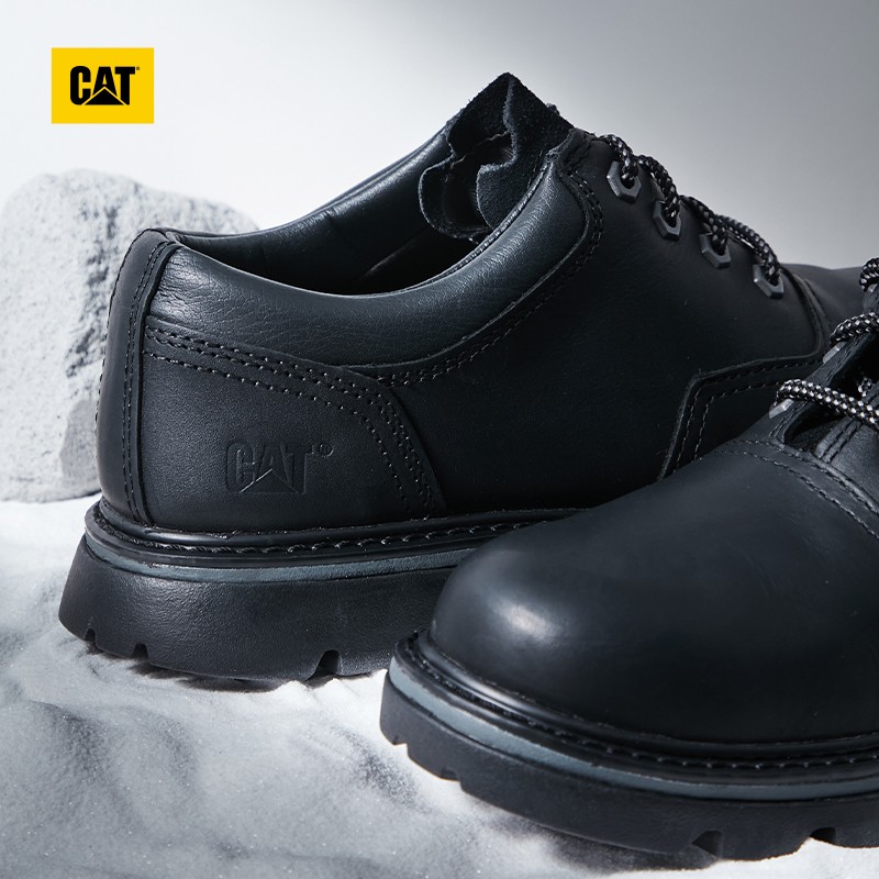CAT卡特休闲鞋男鞋皮鞋工装鞋 舒适牛皮面商务鞋橡胶底系带平底潮流低帮鞋子男士户外鞋 黑色 42