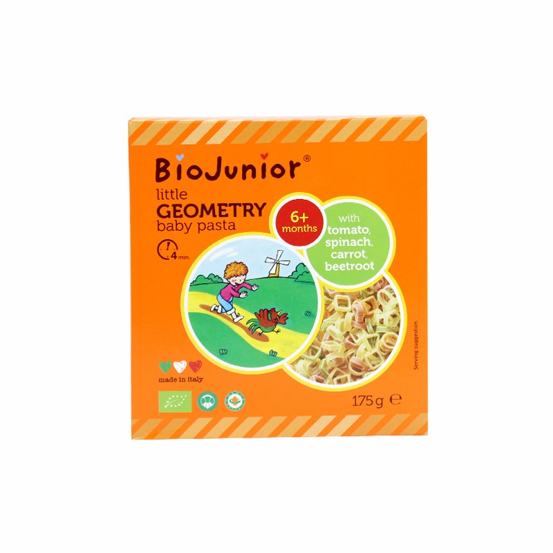 碧欧奇 (Biojunior)意大利进口 婴幼儿双有机辅食意面 蔬菜混合无盐宝宝面条(6个月+) 小几何面 粒粒面 175g