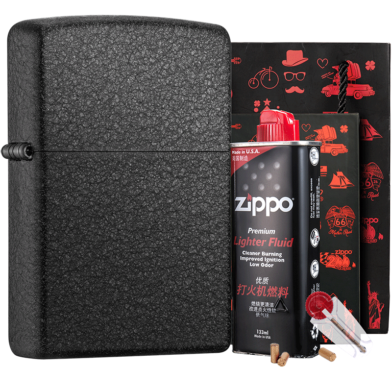 之宝(Zippo)打火机礼盒套装 黑裂漆236套装  送男友老公礼物  打火机zippo 防风火机