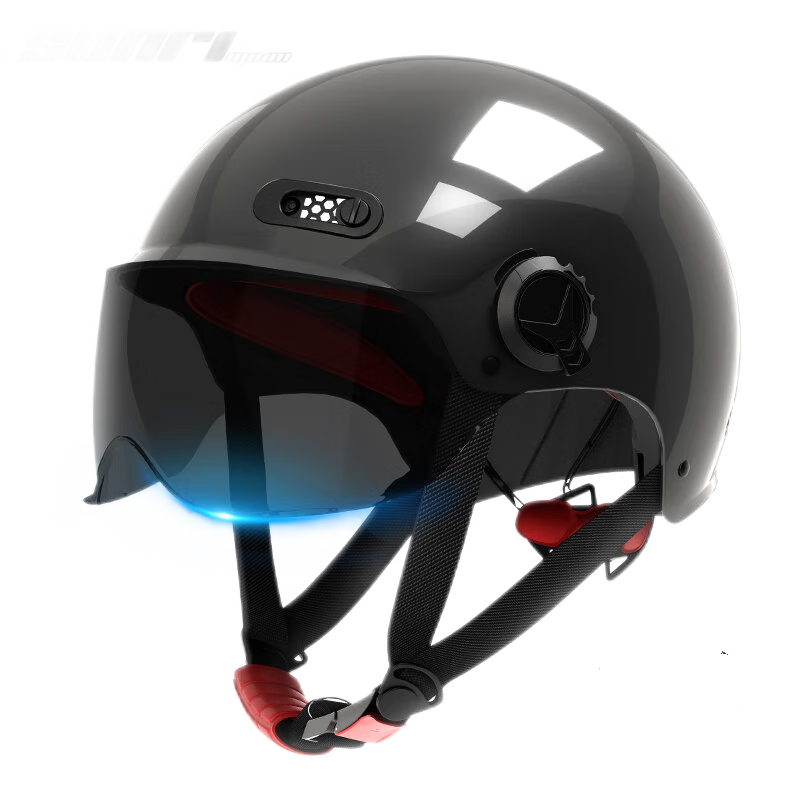 SUNRIMOON 3C认证电动车头盔摩托车安全帽男女通用 宝蓝 透明长镜