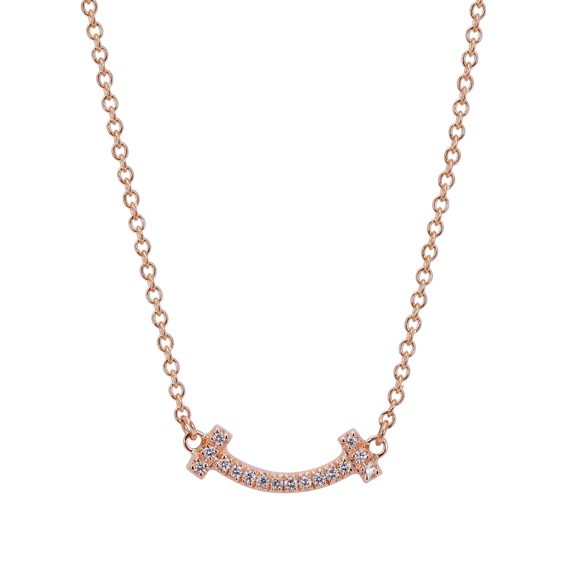 蒂芙尼 Tiffany & Co T系列笑脸超迷你吊坠项链 18K玫瑰金 62617780