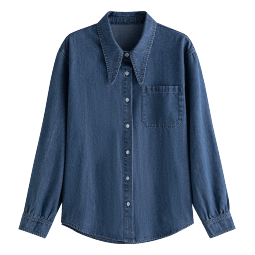 范思蓝恩23FS11365蓝色牛仔衬衫女设计感小众法式大尖领长袖衬衣 牛仔蓝 M