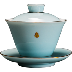 容山堂轻时 陶瓷祥和盖碗 大小号家用简约三才茶碗手工功夫泡茶杯茶具 陶瓷祥和盖碗-精锐蓝