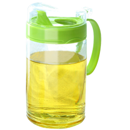 茶花大号带盖玻璃油壶防漏油罐醋壶 酱油瓶调味瓶厨房用品 450ml草绿色(中号1个)