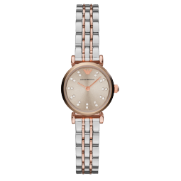 Emporio Armani阿玛尼手表女士满天星时尚镶钻钢带皮带石英表生日礼物送女友 玫瑰金镶钻小表盘AR1841