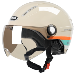 野马（YEMA）头盔电动摩托车3C认证女男士夏季电瓶车安全帽成人骑行防晒半盔 无镜米色-赠短银遮阳镜 均码（52cm-62cm）
