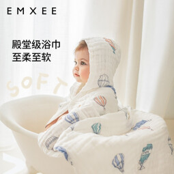 嫚熙（EMXEE）婴儿浴巾儿童宝宝纱布浴巾新生儿浴袍洗澡包巾 雨夜童话 90x90cm