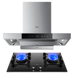 美的（Midea）抽油烟机家用顶吸25风量大吸力高压水洗变频排油烟机5.0kW灶具烟灶套装T65+Q330液化气以旧换新