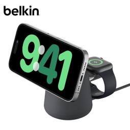 贝尔金（BELKIN）苹果无线充电器 MagSafe认证磁吸快充支架 苹果15W手机iPhone充电 手表Watch快充二合一 木炭色