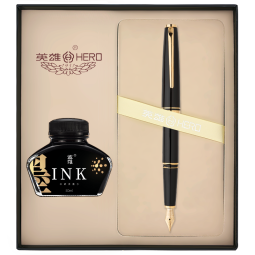 英雄（HERO）钢笔981黑色金夹商务办公铱金笔签字笔钢笔礼盒墨水套装