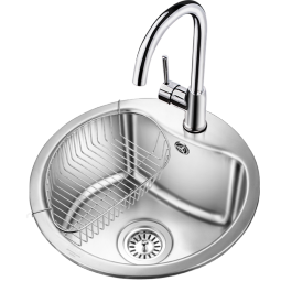 欧琳（OULIN） 水槽圆槽套装 不锈钢单槽 厨房洗菜盆圆形洗菜池WG357 圆槽357配铜龙头