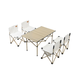 探险者（TAN XIAN ZHE） 户外折叠桌便携式车载铝合金户外露营用品郊游野餐套装家用套餐 大号米白五件套【长桌】含包