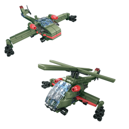 开益儿童玩具军事小颗粒积木坦克车飞机战机4合1海陆空男孩节日礼物 圆鲸直升机 99颗粒 盒装
