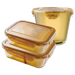 康宁3件套耐热玻璃饭盒玻璃碗保鲜盒便当盒 盒体可进微波炉烤箱 600ml+700ml+980ml