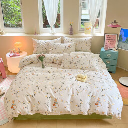 AIDLI 四件套纯棉床上用品枕套被套床单全棉套件 花期 200*230cm四件套