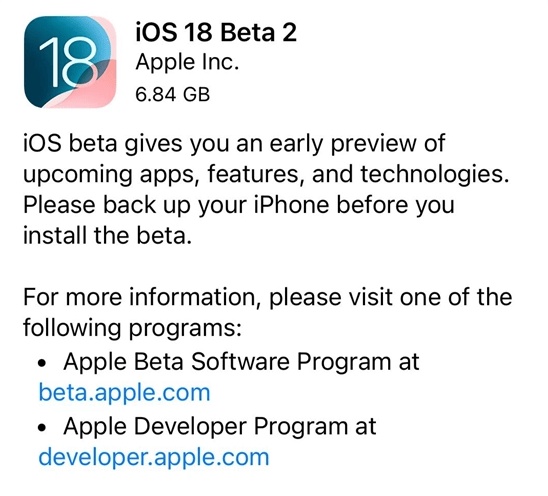 iOS18开发者预览版Beta2升级开启 新增镜像等功能