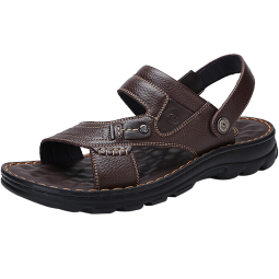 骆驼牌 男鞋休闲拖鞋男真皮凉鞋牛皮透气男士耐磨沙滩鞋 W822287612 棕色 42/260码