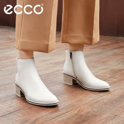 爱步（ECCO）靴子女 冬季粗跟牛皮女靴时尚通勤保暖短靴 型塑212303 石灰色21230301378 37