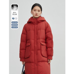 自巧小个子轻薄红色羽绒服女冬季新款中长款连帽保暖外套 圣诞红 XXS(148-151cm左右参考)