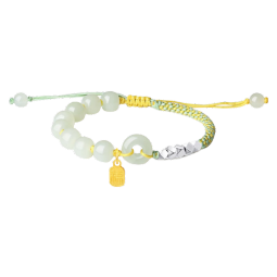 中国黄金（CHINA GOLD）和田玉手链碎银金色福牌平安扣手链编绳手绳手串送女友生日礼物 福牌平安扣