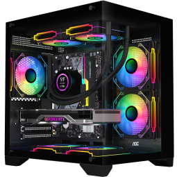 AOCCG391B黑色 游戏电脑主机海景房机箱 双面玻璃/支持MATX主板/240水冷/7风扇位/270°全景/左右分仓