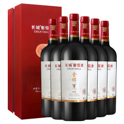长城 金樽 珍藏赤霞珠干红葡萄酒 礼盒 750ml*6瓶 整箱装（含礼品袋）