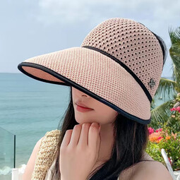 宾屏夏季新款空顶帽女大檐遮脸帽子户外出游防晒太阳帽防紫外线百搭帽 焦糖