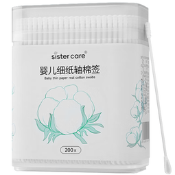 sister care婴儿棉签棉棒宝宝掏耳朵鼻屎肚脐挖耳勺螺旋头新生儿童细轴200支