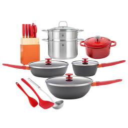 双立人（ZWILLING）锅具套装汤锅蒸笼刀具Now Plus不粘炒锅煎锅奶锅珐琅锅厨具16件套