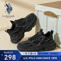 美国马球协会（U.S.POLO ASSN.）厚底老爹鞋男2025新款男鞋秋季透气运动鞋男士高端增高休闲鞋子男 黑色 39 (245mm) 标准运动鞋码-