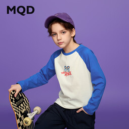 马骑顿（MQD）MQD童装男大童25新品潮酷休闲撞色插肩袖卡通圆领T恤亲子 宝蓝 110