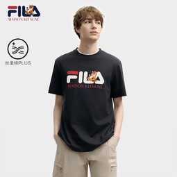 FILA斐乐官方男装情侣多彩T夏季新款小狐狸刺绣纯棉时尚休闲短袖T恤男 传奇蓝-NV XS 160/84A/XS