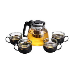 【京东物流】茶壶套装大容量玻璃茶杯带滤网耐高温茶具 2000ml壶+4只莲花