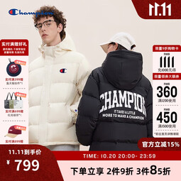 Champion冠军连帽羽绒服男新款潮牌情侣外套美式复古保暖 米白色 XL 