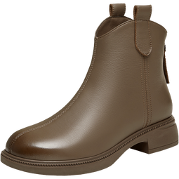 百思图冬商场新款美拉德羊皮靴法式小踝靴女加绒短靴G2172DD4 棕色绒里 34