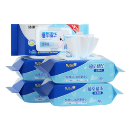 洁柔湿厕纸植萃湿纸巾80片*5包家用湿厕巾可冲散洁厕湿巾带盖厕纸湿巾 80抽*5包 共400抽整箱