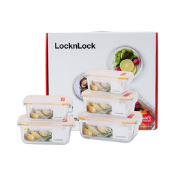 乐扣乐扣（LOCK&LOCK）耐热玻璃保鲜盒微波炉饭盒上班族学生便当盒水果饭菜保鲜碗五件套