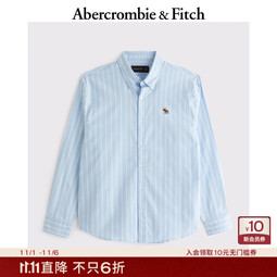 Abercrombie & Fitch【牛津衬衫】经典小麋鹿图案男装25春夏美式长袖衬衫125-5083 蓝色宽条纹 XS (170/84A)