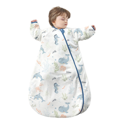 贝肽斯睡袋婴儿秋冬恒温新生儿童宝宝睡袋一体式防踢被惊跳包被发热神器 感温【春秋双层 室温20-26°】海之微笑 S码【适合身高55-70cm】建议年龄0-9个月