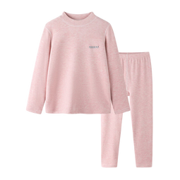英氏儿童蚕丝羊绒保暖内衣套装冬季加厚柔软男童女童秋衣秋裤 粉色【女童款】 110