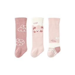 贝肽斯婴儿长筒袜春秋冬季男女宝宝过膝长袜不勒腿新生儿保暖棉袜 小车环游-3双装 0-6月 【适合脚长8-10cm】