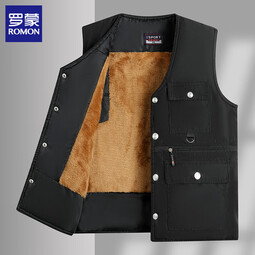 罗蒙（ROMON）爸爸马甲男冬季保暖坎肩中老年人男士加绒加厚老人马夹外穿背心男 黑色 XL (建议体重120-135斤)