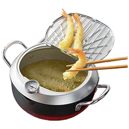 吉川(YOSHIKAWA)日本进口家用天妇罗油炸锅 氮化窒化无涂层黑色 20cm