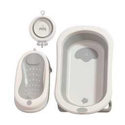 iuu婴儿洗澡盆 儿童浴盆大号宝宝可折叠可坐可躺浴架脸盆套餐 【北欧灰】浴盆+可调节浴架+脸盆 材质：食品级PP原料，安全无异味