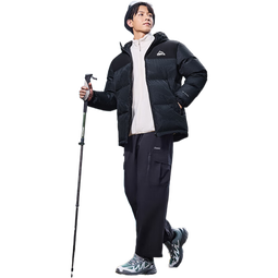 鸿星尔克四防|羽绒服男秋冬新款保暖防风防污防泼水户外休闲运动外套夹克 正黑 M