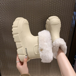 星期六保暖加绒雪地靴女士冬季2024新款抗寒户外防滑运动中筒短靴女鞋 米白 【35~36】