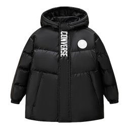 Converse匡威儿童装新款泡芙柔软面包服保暖上衣男女童加厚短款连帽羽绒服 正黑色 110 /52 充绒量约95g 【建议身高98-104cm】