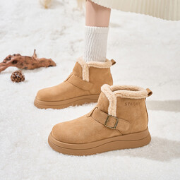 星期六加绒加棉时尚英伦风马丁靴女2024冬季新款增高防滑耐磨百搭女靴 棕色/红棕色 加绒 35