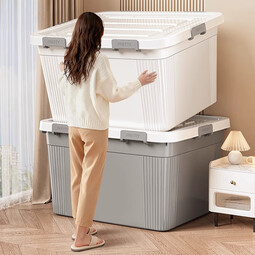 纳份爱收纳箱塑料家用加厚加大容量超大号储物箱衣服被子玩具整理专用箱 45#L小号 象牙白-【49*34*27.5cm】4扣4轮 1个装【加大加厚 品质升级】